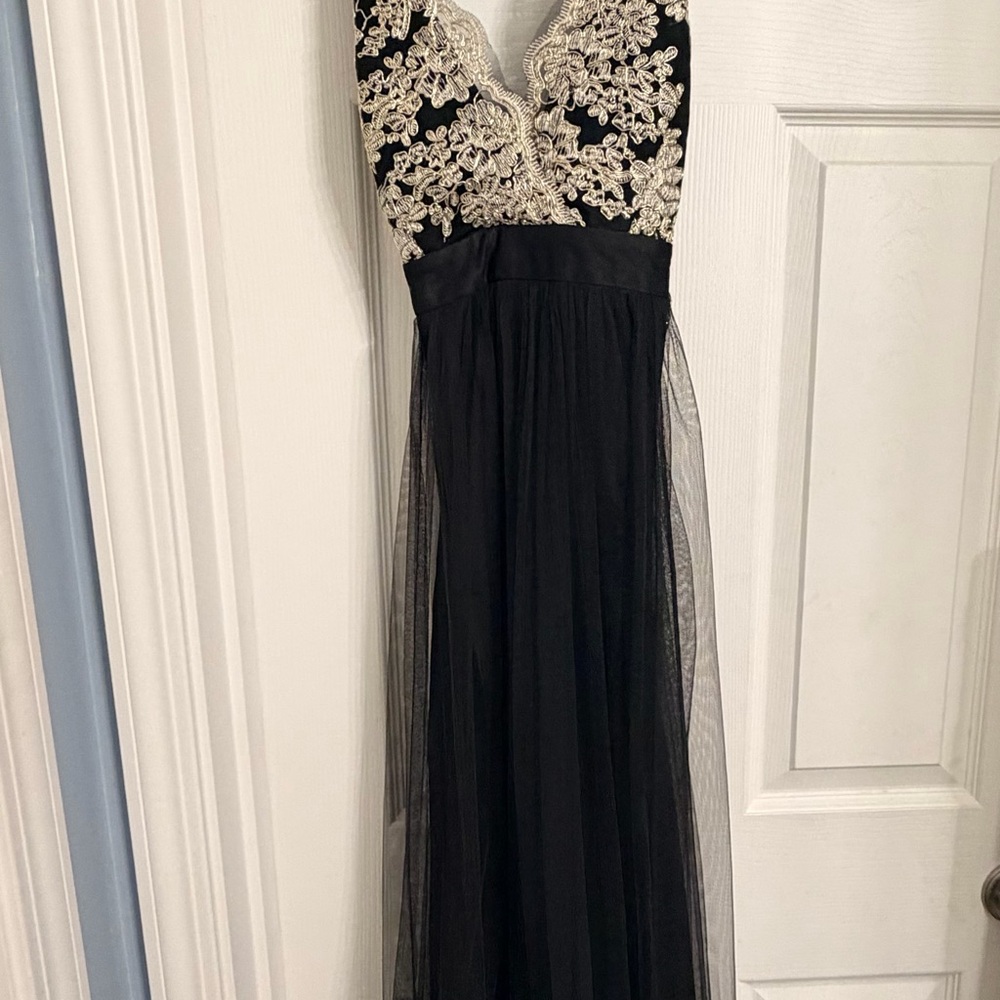 Windsor Black Dress with Gold Lace Detail